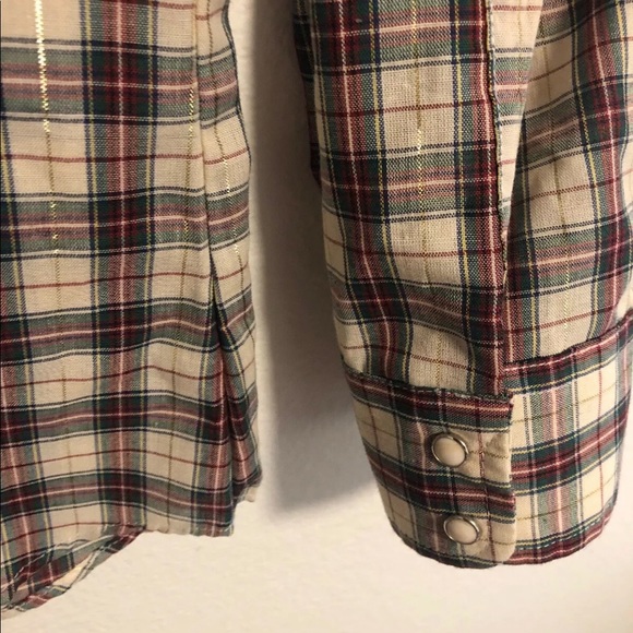 LEVIS Vintage Western Plaid Cowboy Shirt Gold Lurex Snap Buttons - Men’s Large - Picture 9 of 10